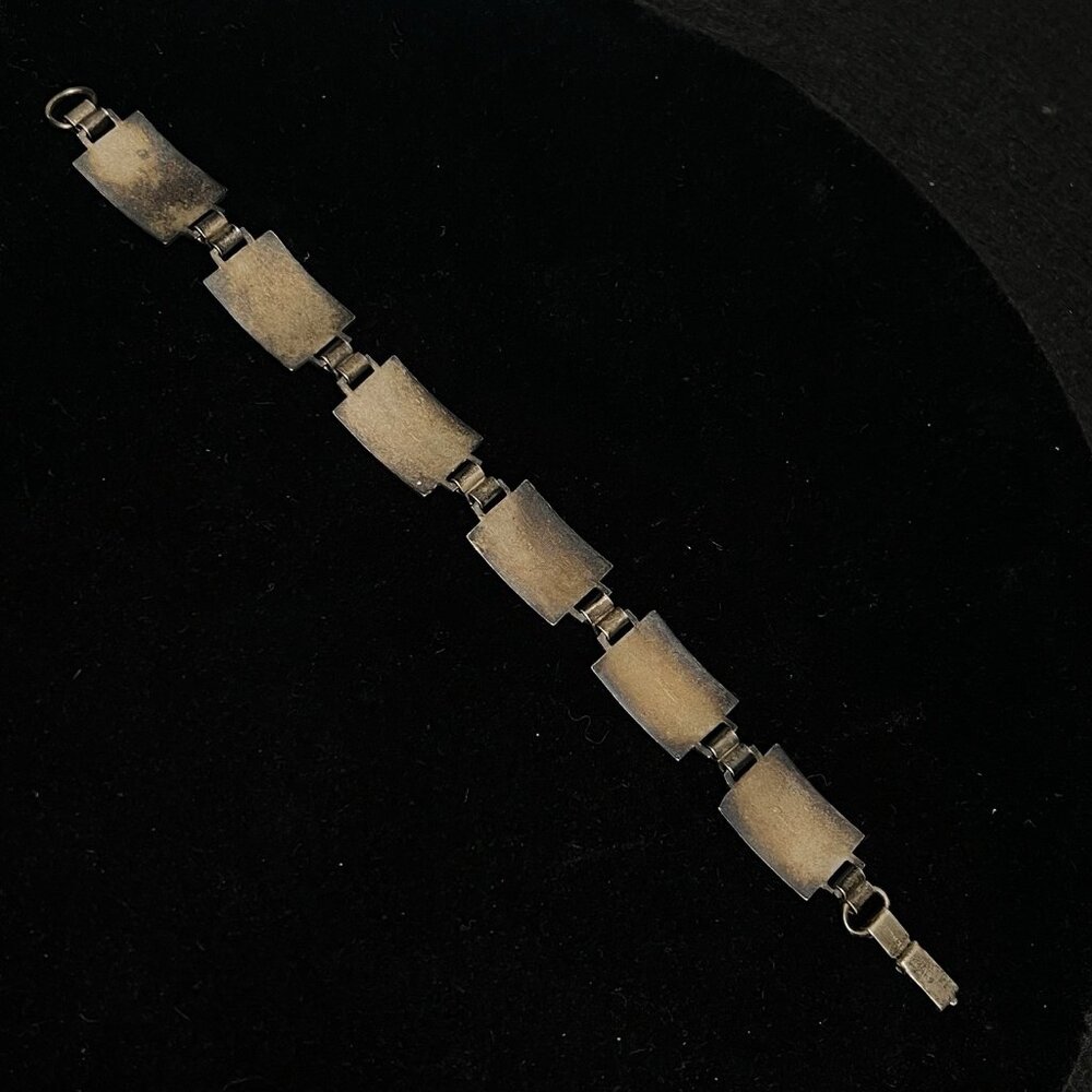 Vintage Sterling Silver Guilloche Panel Link Bracelet 19.9g Pink Roses 6.5" - Picture 6 of 13